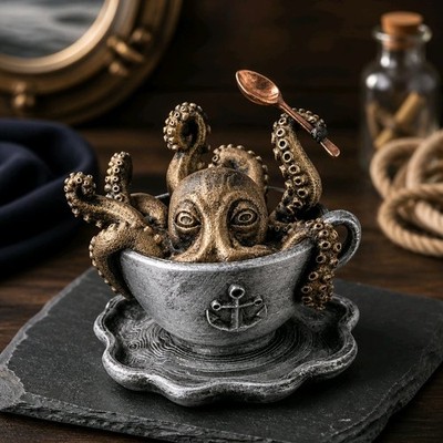 Skurriler Oktopus in einer Teetasse Skulptur Ornament