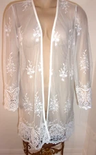 Antthony Original Cardigan Duster White Open Front Lace/Crochet Size Medium=NWT