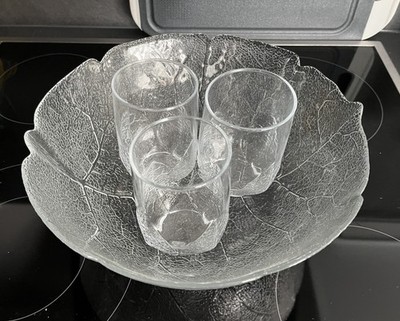 Luminarc Arcoroc Aspen Glas Blattmotiv  1 Schüssel und 3  Gläser gebraucht