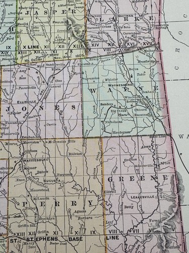 1898 Map MISSISSIPPI Rand McNally 28" x 21.5" Counties Shown in Different Colors - Picture 5 of 19