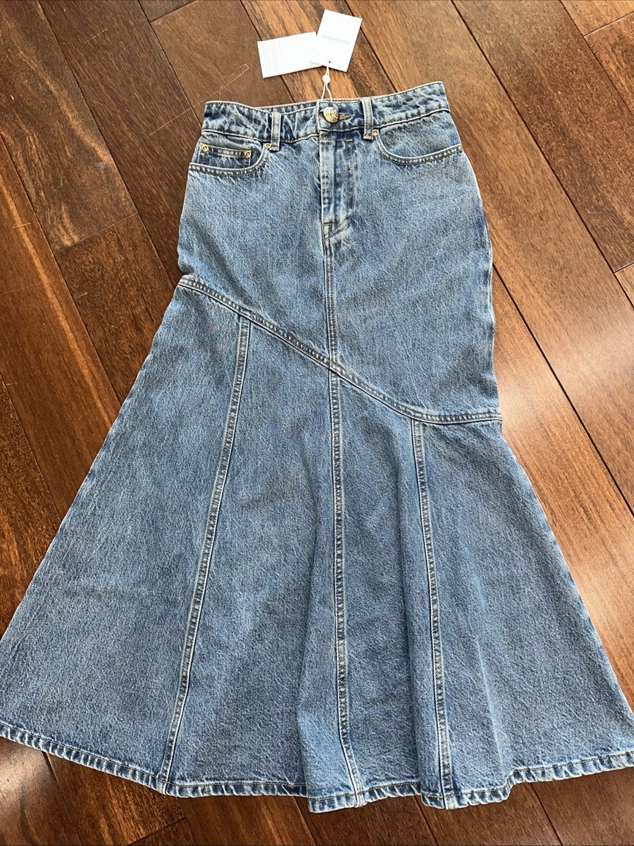 NWT 0P ZIMMERMANN ILLUSTRATION DENIM MIDI SKIRT NEPTUNE JEAN