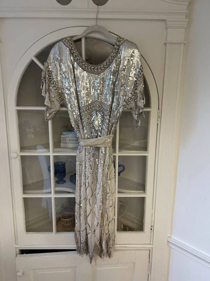 Rare 1980s SWEE LO Designer Beaded Silk Dress - Vintage Art Deco Wedding/Party S - Image 2 of 4