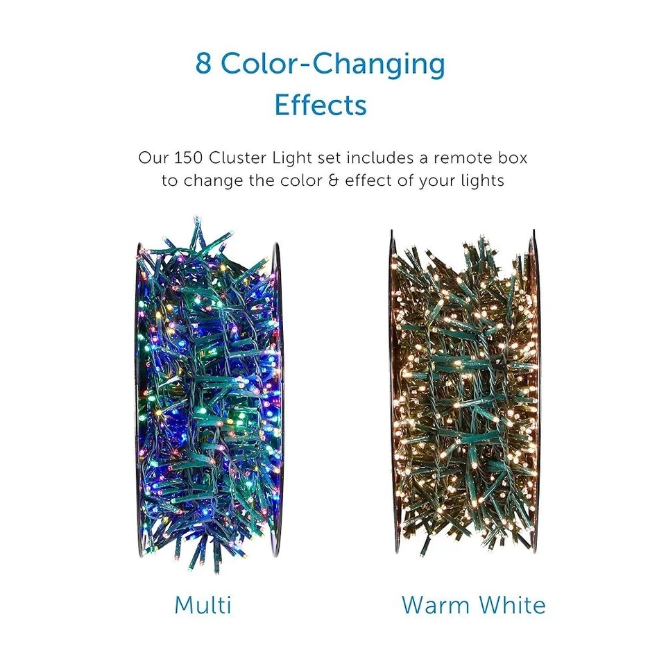Noma LED cluster luzes de corda de Natal 150 multicoloridas e brancas 25 pés 8 modos - Imagem 3 de 4