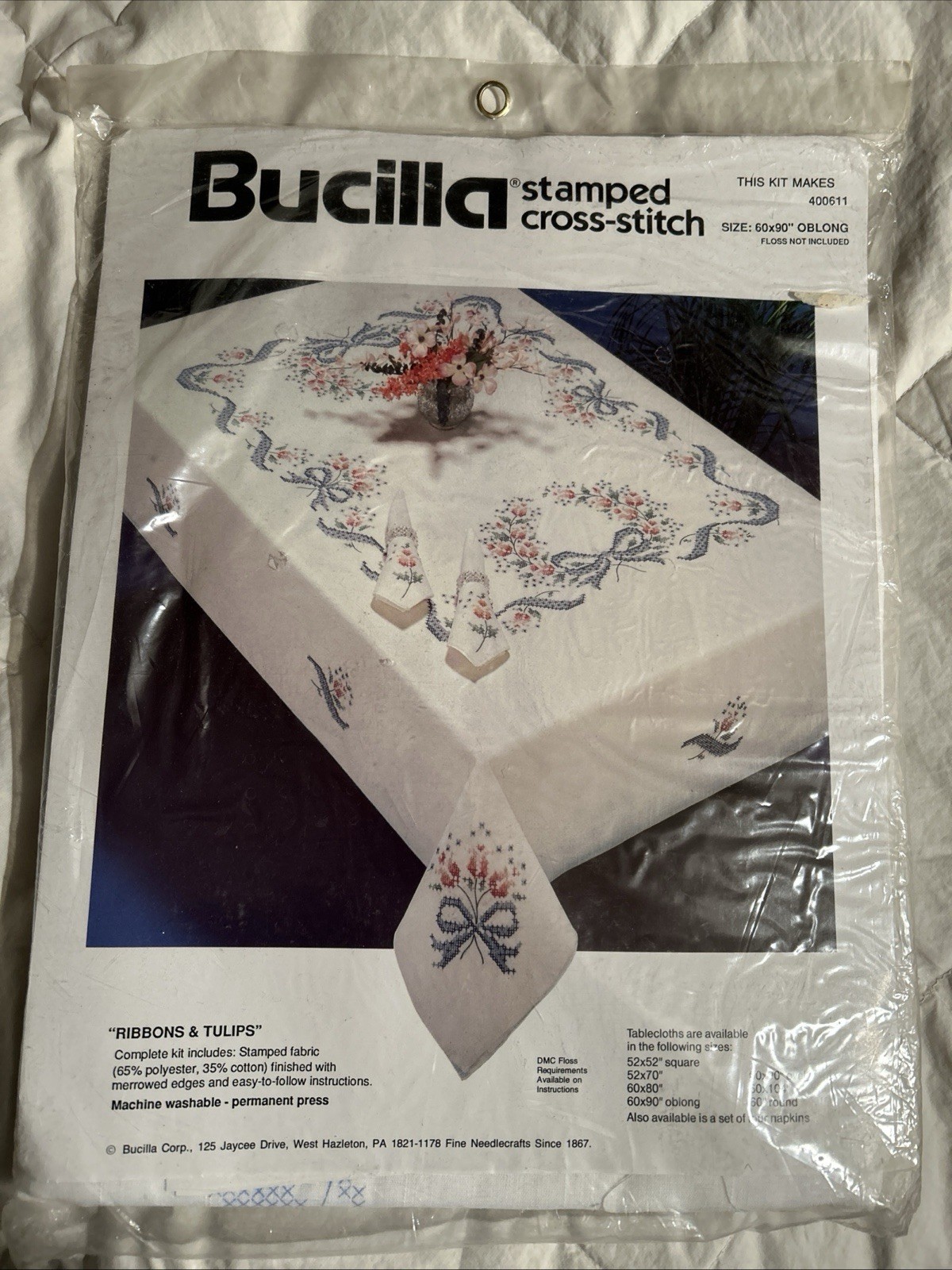 Bucilla Vintage Stamped Cross Stitch 60x90 Oblong Tablecloth