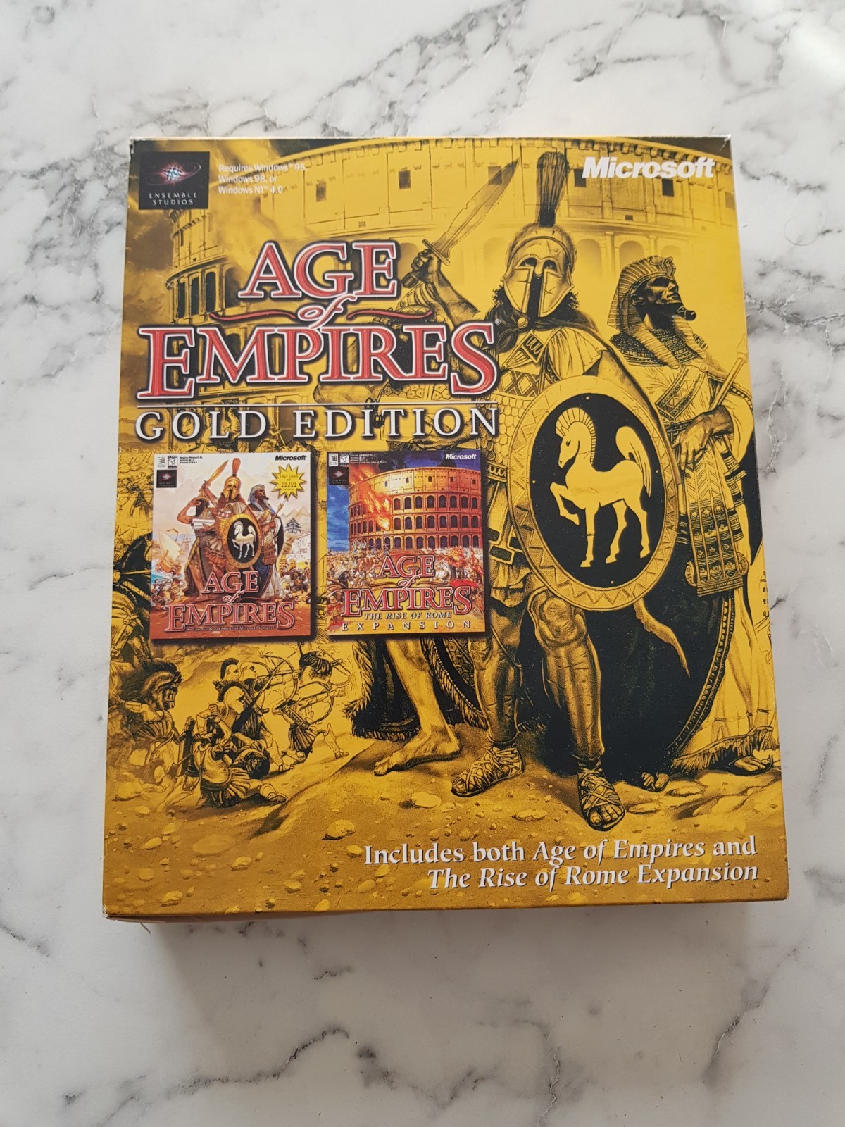 Age Of Empires Gold Edition Base Game + Rome PC CD ROM Big Box VGC Microsoft