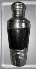VTG Style Martini Cocktail Shaker 8”Tall Stainless Steel Black Faux Leather Wrap