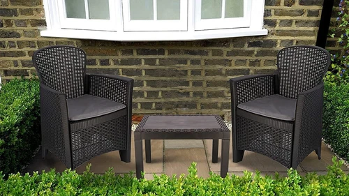 Garden Furniture Table and Chairs 3 Piece Grey Bistro Set Patio Outdoor Seating - Picture 1 of 8