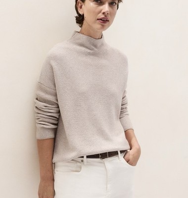 THE WHITE COMPANY Funnel Neck Textured Stitch Jumper With Cashmere Size Medium