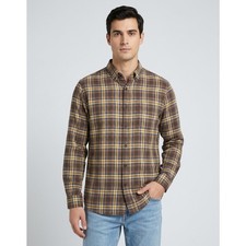Elliott Lauren Made in USA Brown Plaid Stretch Button-Up Shirt Men Size XL