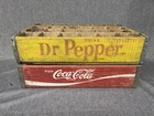 Vintage Dr Pepper & Coca-Cola Wooden Soda Trays/Crates Yellow Red