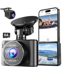 Dash Camera, 4k/1080p Dash cam front rear built-in wifi, with 64GB -NOB