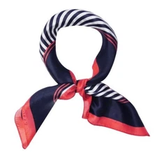 100% Silk Neckerchief Square Scarf, Nautical Stripes Navy