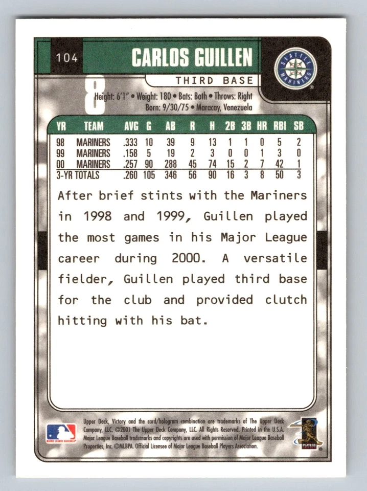 2001 Upper Deck Victory #104 Carlos Guillen - Image 2 of 2