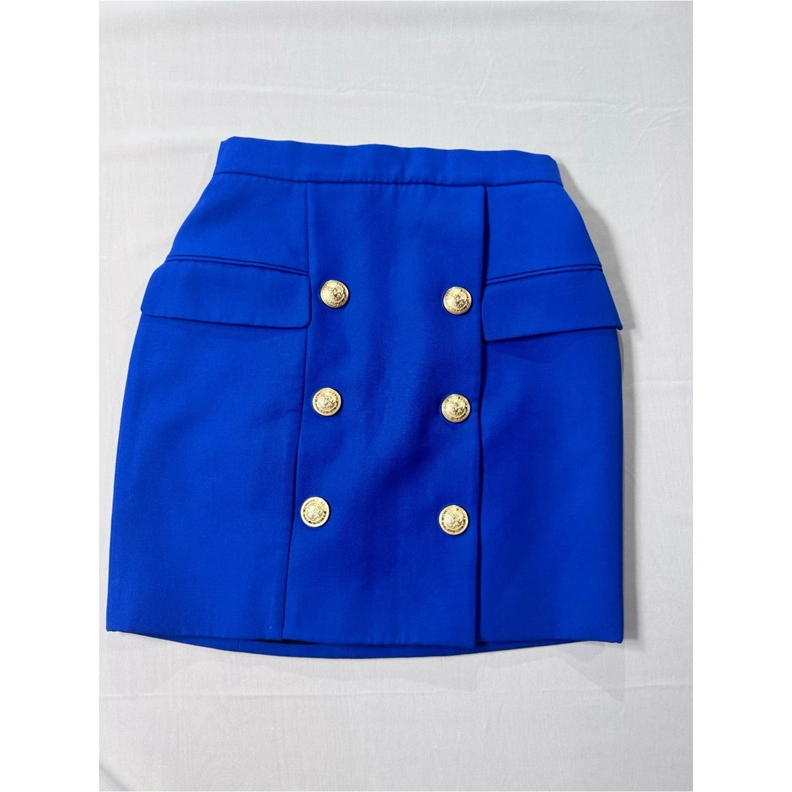 Balmain Electric Blue Double-Breasted Button Wool Mini Skirt 38 image 1