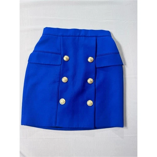 Balmain Electric Blue Double-Breasted Button Wool Mini Skirt 38 - product listing photo