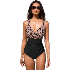 Cupshe Women's Leopard Print Cross Back Ruched One Piece Swimsuit Size Small