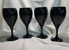 Vintage Libbey Black Amethyst Wine Water Glass Stem Goblets Hand Blown Lot Of 4
