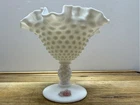 Vintage FENTON Hobnail White Milk Glass Crimped Edge Footed Candy Dish