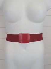 Vintage Elastic Women's Belt Red Buckle 70s 80s Mod Twee Timeless Office Siren