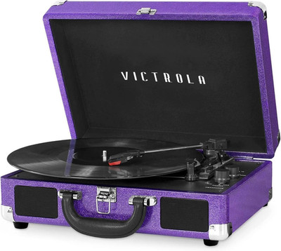 Journey Bluetooth Portable Suitcase Record Player with Built-In Speakers - Purpl