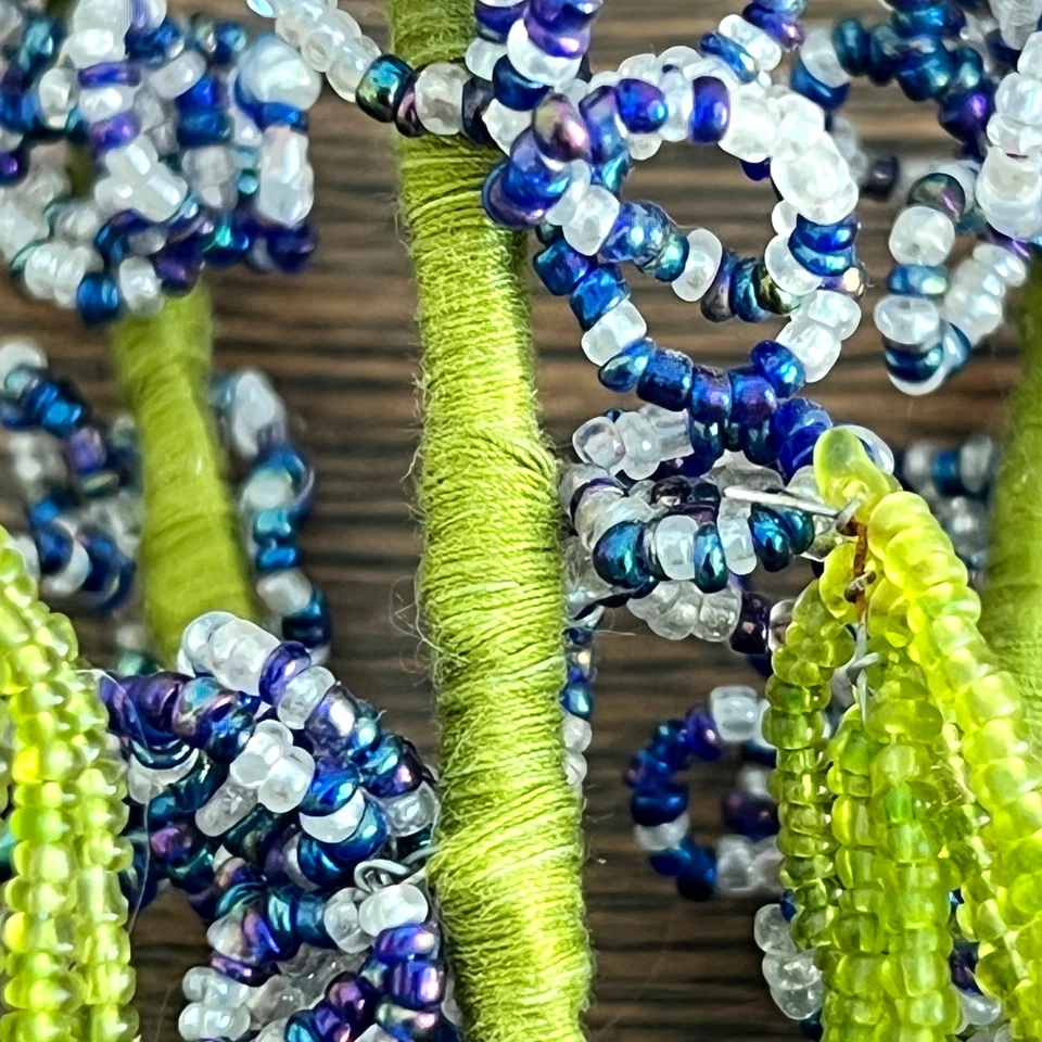 Винтажный букет из французского стекла бусина цветы лаванда и синий 7 стержней - Изображение 3 из 4