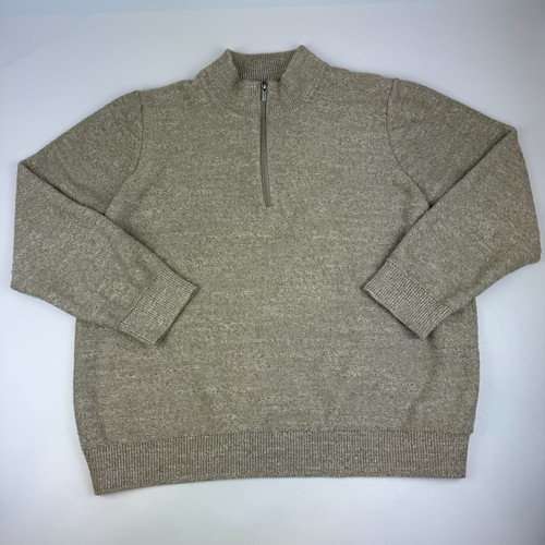 LL Bean Mens Size 2XL Organic Cotton 1/4 Zip Pullover Sweater Oatmeal - 第 1/4 張圖片
