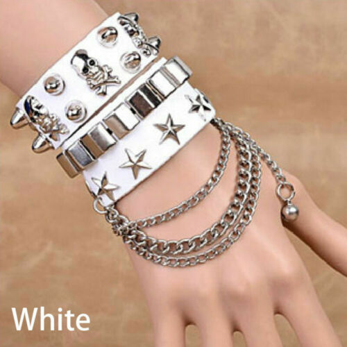 Gothic Leather Spike Rivet Stud Spots Bracelet Punk Bangle Cuff Wristband Conven - Picture 1 of 12
