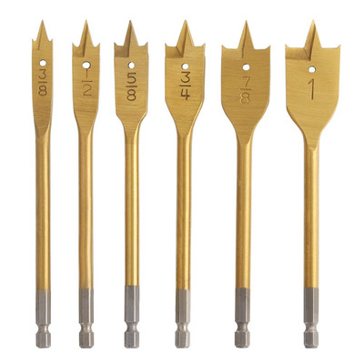 Spade Drill Bit Set- Paddle Flat Bits, Hole Cutter, Titanium Coating, Carbon Ste