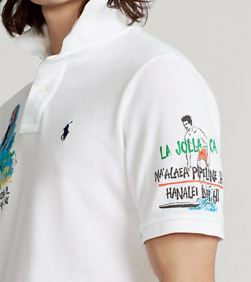 Ralph Lauren Mens Painted RL Surf Camp Waves Custom Slim Fit Mesh