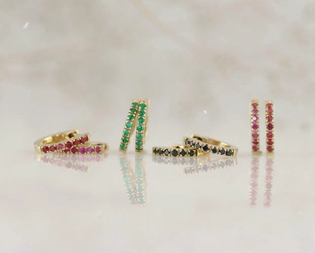 Natural Pink Sapphire Baby Solid 14K Yellow Gold Plated 925 silver Hoop Earring - Image 3 of 4