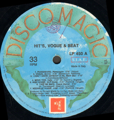 VARIOUS - Hit's Vogue & Beat: Original Megamix - Discomagic 1990 Italy - LP 450