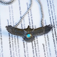 Stainless Steel Spiritual Biker Punk Turquoise Hawk Eagle Pendant Necklace Chain