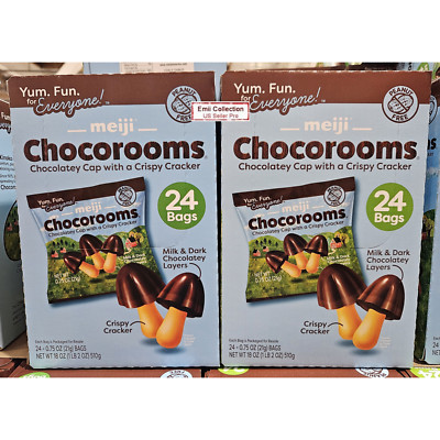 Meiji Chocorooms Chocolatey Cap & Crispy Cracker 24 Bags, 2 Boxes - Sweet Crunch