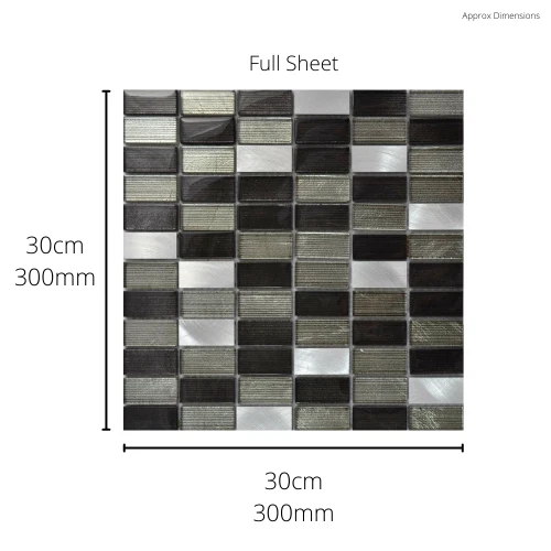 Potez Reflective Black Silver Glass & Brushed Steel Mosaic or Border Full Sheet - Image 4 of 4