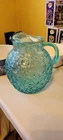 Vintage Anchor Hocking Pitcher Aqua Teal Lido Milano 96 oz Glass Ice Blue