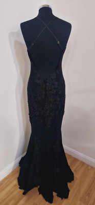 Forever Unique Fischschwanzkleid Gr. 10 Maxi Netz Porsien schwarz Stretch Spitze 