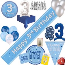 Blue 3rd & Happy Birthday Decorations Party Bunting Silver Balloons Banners age