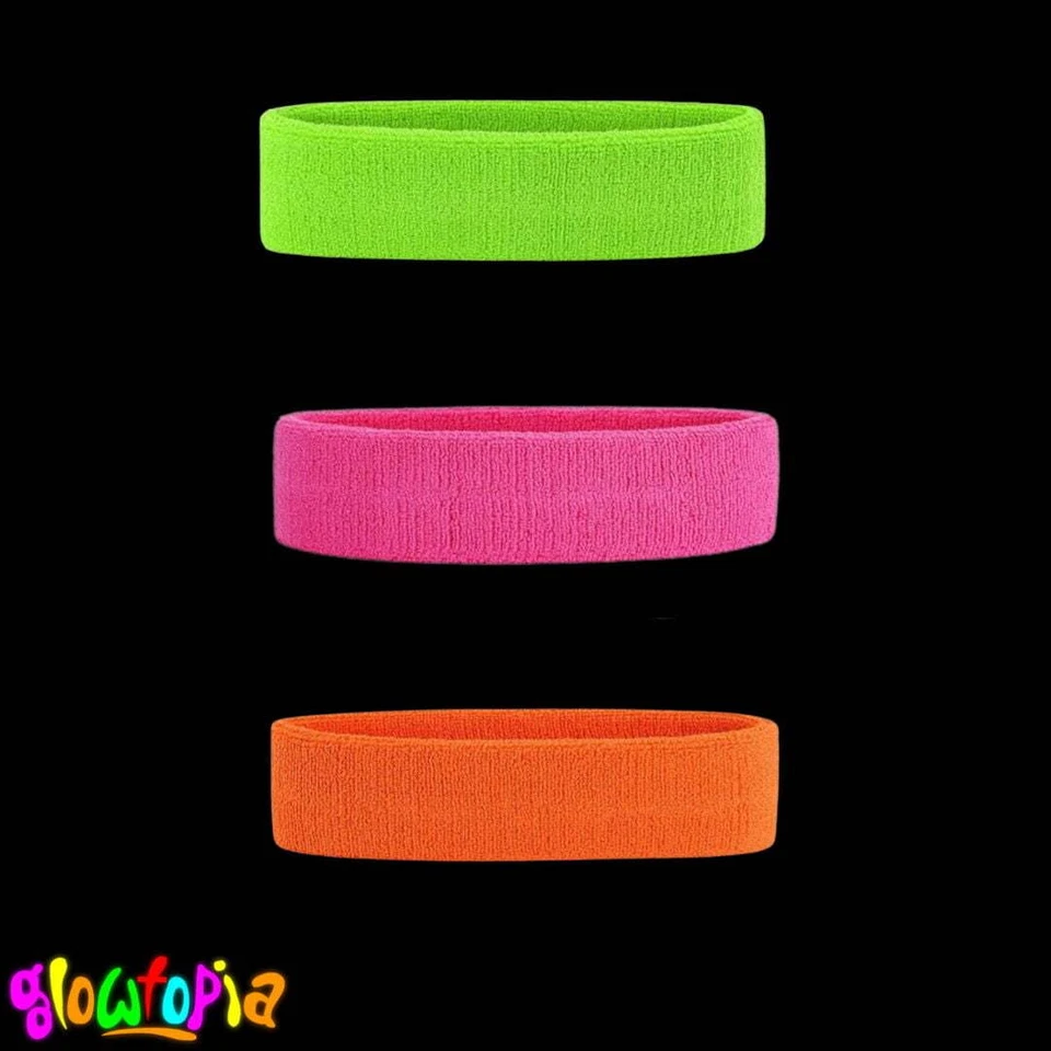 GLOWTOPIA Neon Headbands 80's Sweatbands Retro Fancy Dress