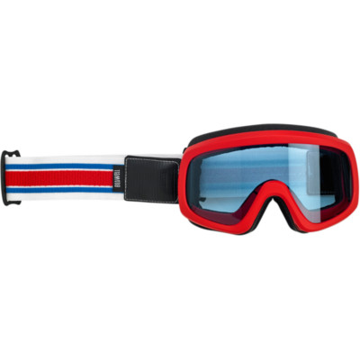 Biltwell Overland 2.0 Goggles - Red White Blue Racer Strap MX Motorcycle