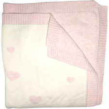 Koala Baby Knit Heart Reversible Blanket Pink Beige Sweater Material Girl White