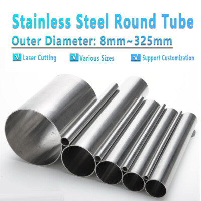 304 Stainless Polished Round Tube Pipe Tubing 8mm~325mm Outer Dia Length 100mm