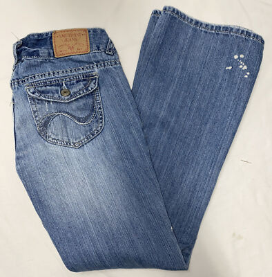 Amethyst Jeans Bootcut Flare Distressed Button Flap Pocket