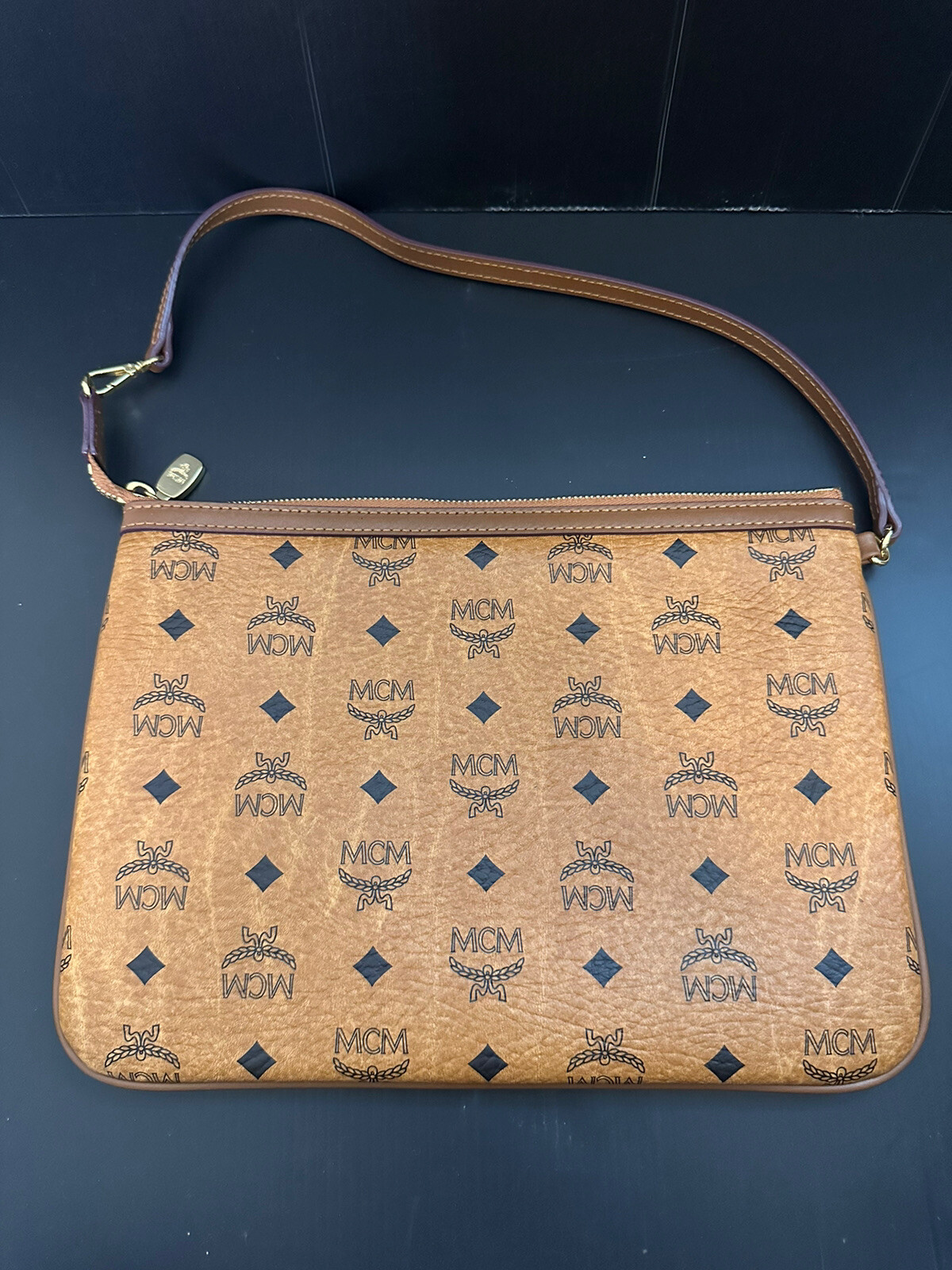 100 Authentic MCM Cognac Visetos Pouch Gem