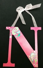 Hand Painted Decorative Wood "N" Wall Hanging Girls Room Pink Green Baby