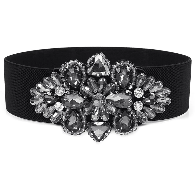 Women Rhinestone Crystal Stretch Wide Waist Belt Accessory for Dress Decor - Image 3 of 4