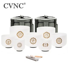 CVNC432Hz 8-14"Golden Chakra Print Crystal Singing Bowl W/ Bags Sound Healing