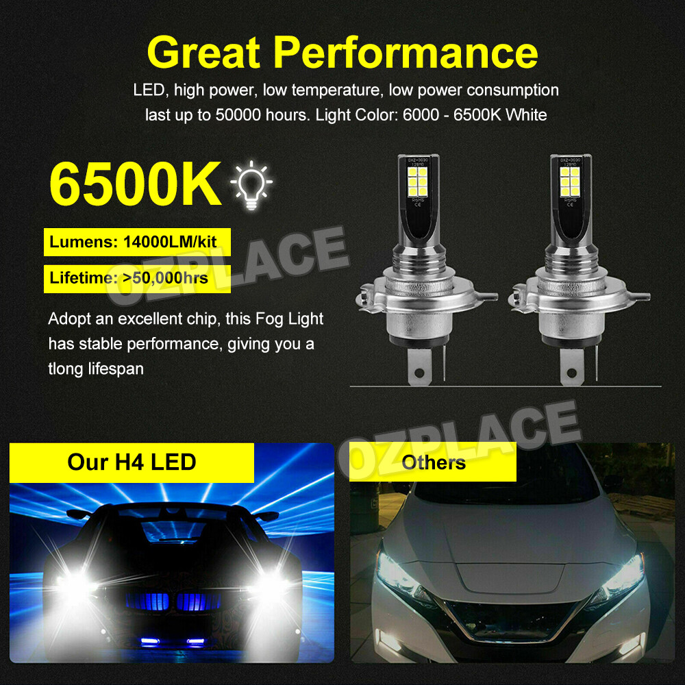2x H4 LED Car Headlight Globes Bulbs LED Lamp High Low Beam White