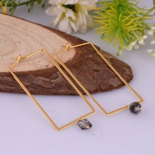 Herkimer Diamond Gold Plated 925 Silver Hoop Earrings Birthday Gift For Her