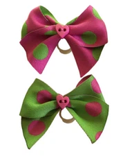 Dog Hair Bows Two Pink with Green Polka Dots
