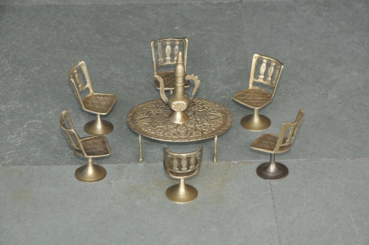 Vintage Brass Handcrafted Engraved Penny Table Chair Set With